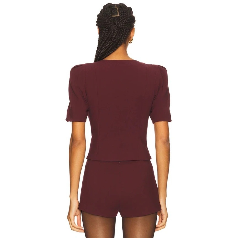 For Love & Lemons NWT Selena Burgundy Short Sleeve Blazer Top‎ Size XL - Picture 3 of 10